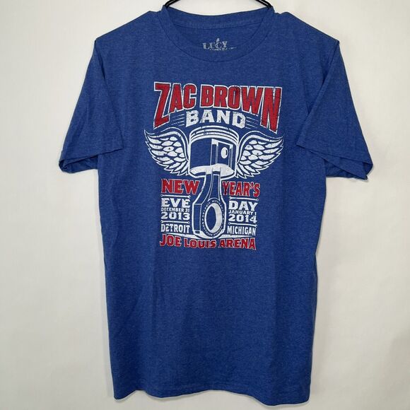 Zac Brown Band Concert T Shirt Size Medium NYE 2013 Detroit Joe Louis Arena Blue - Picture 1 of 7